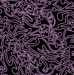 Abstract drawing drawn with pink lines on a black background.Seamless pattern.