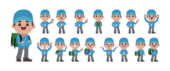 Delivery staff with different poses