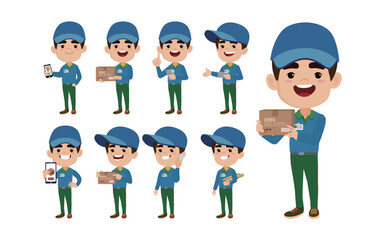 Delivery staff with different poses