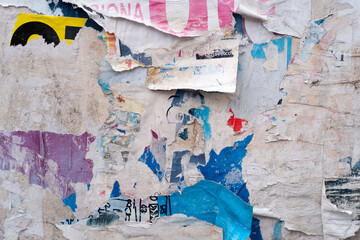 Old torn street poster background, abstract ripper paper collage
