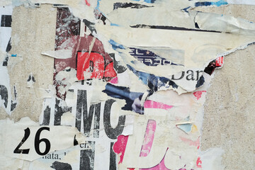 Old torn street poster background, abstract ripper paper collage
