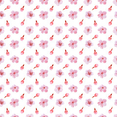 Watercolor seamless border drawing with branches and cherry blossoms