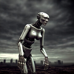 Fototapeta na wymiar Futuristic robot. Cyborg. Tech future. Tech surrealism. Tech dystopia. 