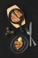 Overhead view of roasted tuna steak