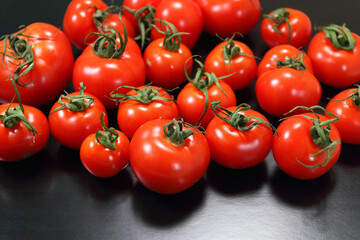 畑で採れたて新鮮トマトが並ぶ