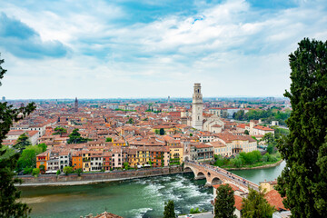 Fototapeta na wymiar Verona, Italy. View over the old town