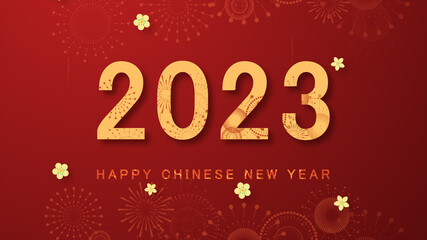 Fototapeta na wymiar Chinese new year 2023 year of the rabbit. Chinese New Year background with golden fireworks on red background.