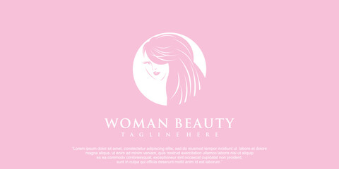 Beauty feminine woman logo with concept creative elegant Premium Vector