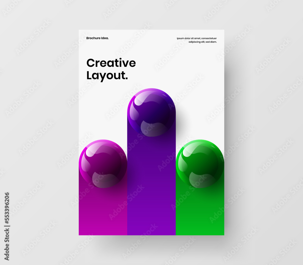 Poster multicolored leaflet vector design template. original realistic spheres company identity layout.