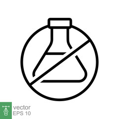 Chemical free icon. Simple outline style. Free preservative food ingredient, no additives, organic product concept. Triangle flask, erlenmeyer, forbidden sign. Vector illustration isolated. EPS 10.
