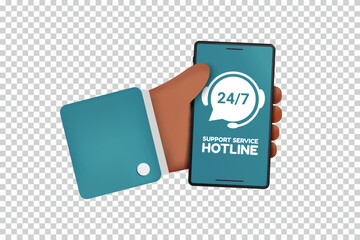 Hand Holding Phone Support Hotline - Vector Illustration Isolated On Transparent Background