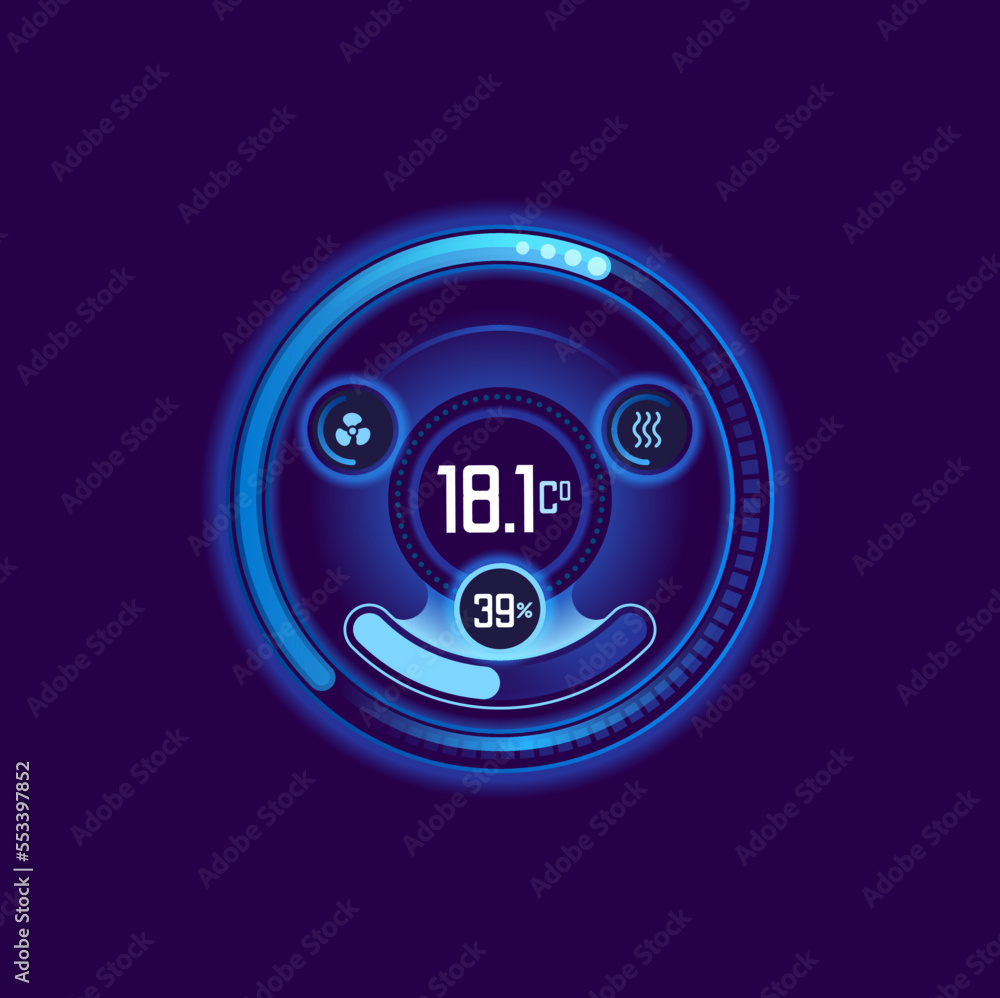 Poster home smart thermostat control dial. temperature regulator, thermometer display, home climate control