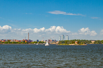 Fototapeta premium Panoramic view of Helsinki from the sea and Suomenlinna Fortress.