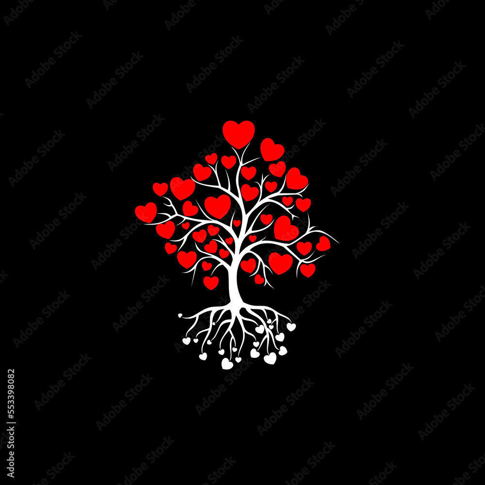 Poster tree with leafs of hearts icon isolated on dark background
