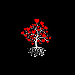 Tree with leafs of hearts icon isolated on dark background