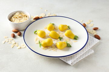 Concept of tasty sweet food, tasty marzipans