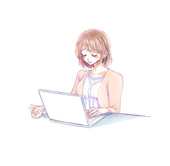 ノートパソコンを操作する女性