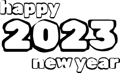 Happy New Year 2023 text typography white black transparent
