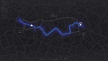Gps map navigation to own house. View from above the map buildings. Detailed view of city. Decorative graphic tourist map City top view. Abstract background. Flat style, Vector, illustration isolated.