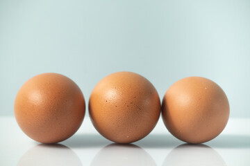 Chicken egg on white background and bowl