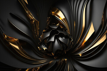 Abstract black and gold 3d wallpaper. AI
