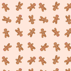 Christmas seamless background of gingerbread cookies.Christmas holiday cute background. Vector flat illustration