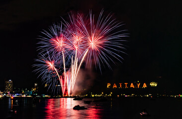 Abstract colored firework background light up the sky with dazzling display
