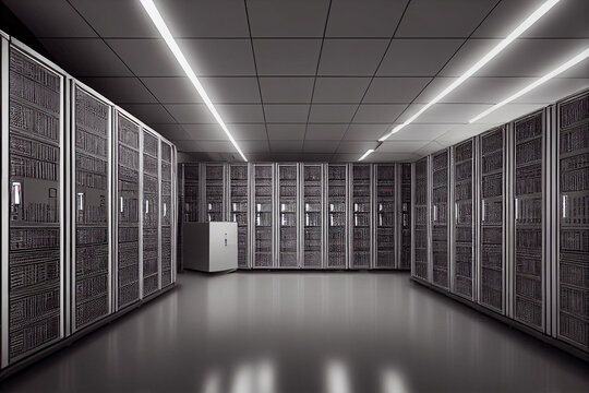 Server room in a large company, generative ai illustration	
