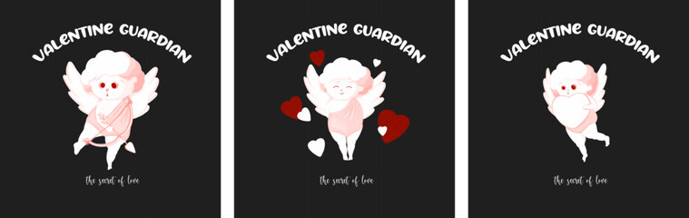 cupids. valentine's day prints on dark background. Lovely angels with hearts
