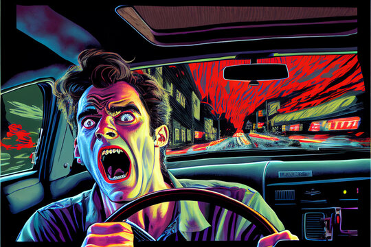 Generated image of crazy or drunk driver.
