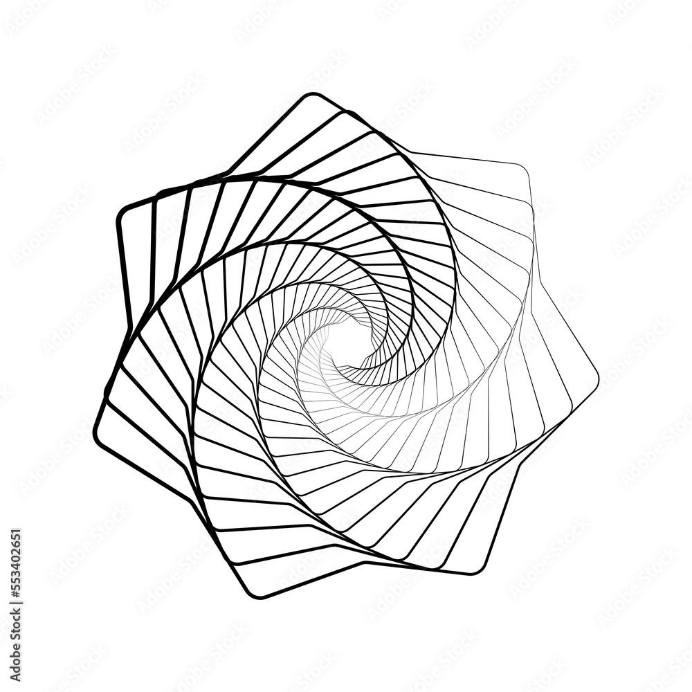 Poster black twisted futuristic spiral on white background. wavy fractal with a linear outgoing gradient. a
