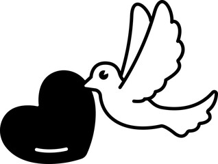 Bird flying with heart Icon Elements Glyph Semi Solid Black and White Style