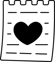 Heart on paper note Icon Elements Glyph Semi Solid Black and White Style