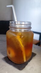 ice lychee tea in a jar