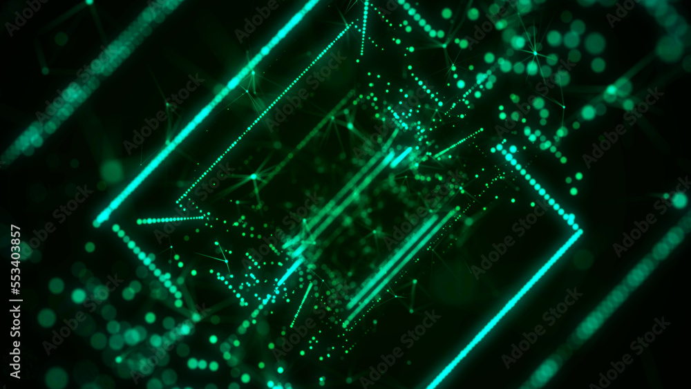 Poster Computer technology background. Digital data flow. Network connection structure. Big data visualization. 3d rendering.