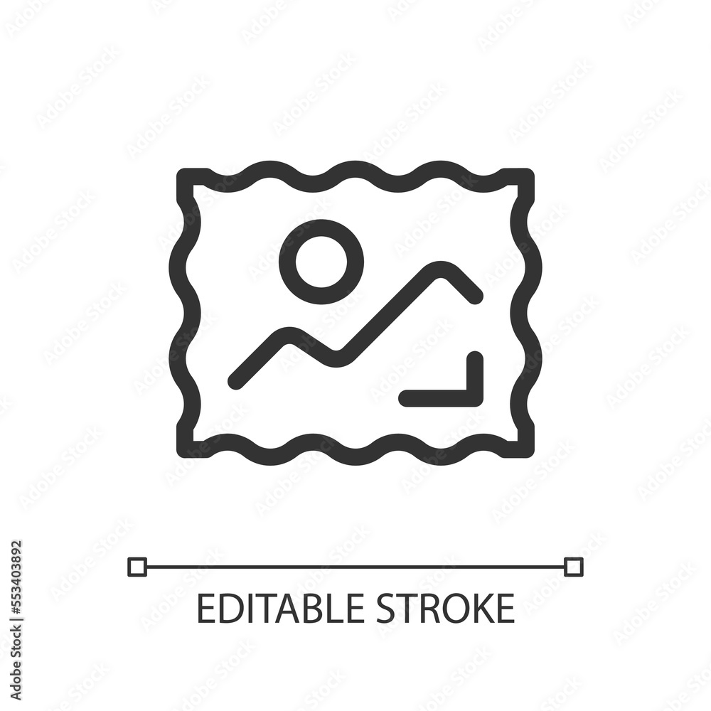 Poster postage stamp pixel perfect linear ui icon. philately. stamps collection. send letter. gui, ux desig