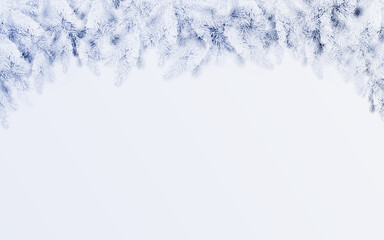 Christmas decorative pine leaves and trees. Winter background. Wallpaper snow-covered Christmas trees