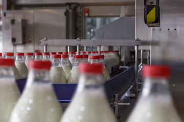 Bottling line in a milk plant.
