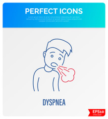 Dyspnea, asthma, coughing thin line icon. Difficulty to breath. Vector illustation.