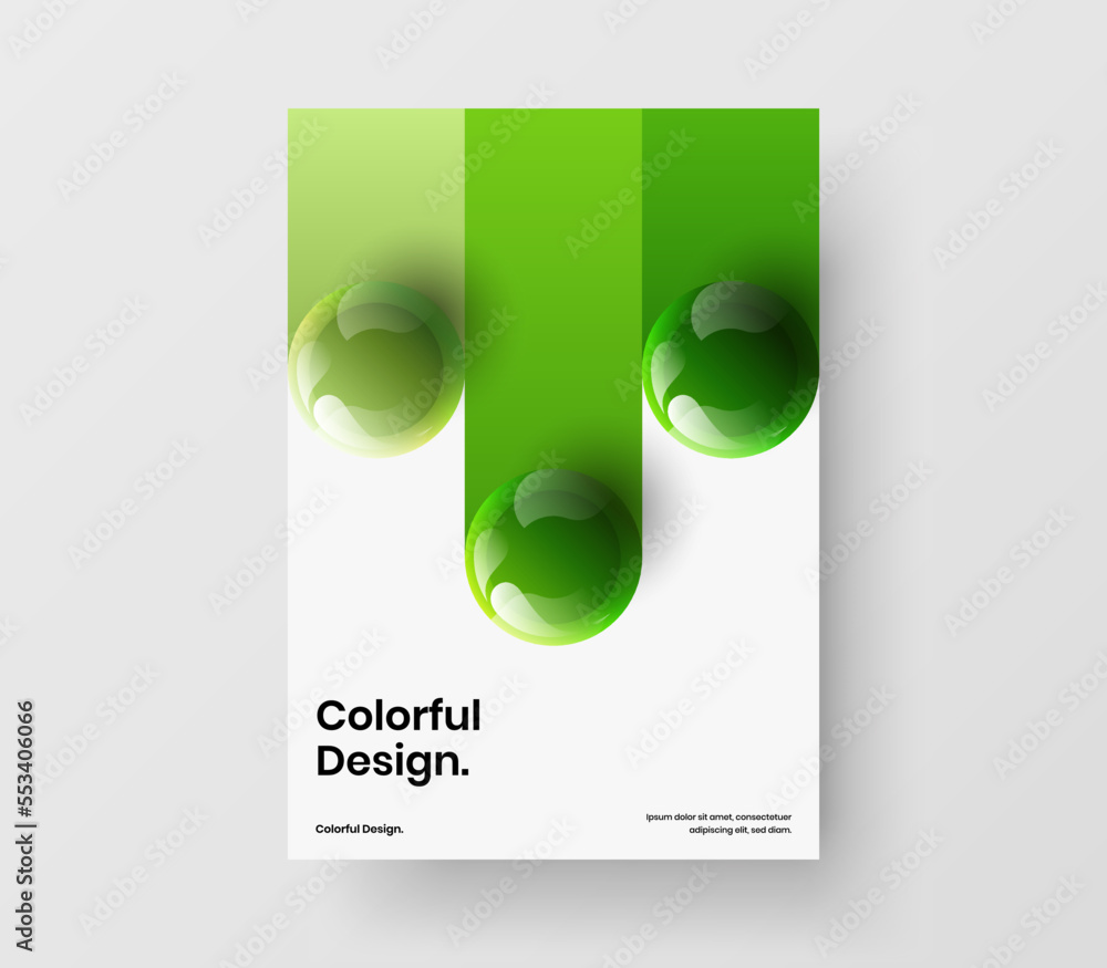 Poster clean 3d spheres pamphlet illustration. simple brochure a4 design vector template.
