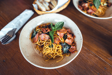 Homemade сarbonara pasta with pancetta
