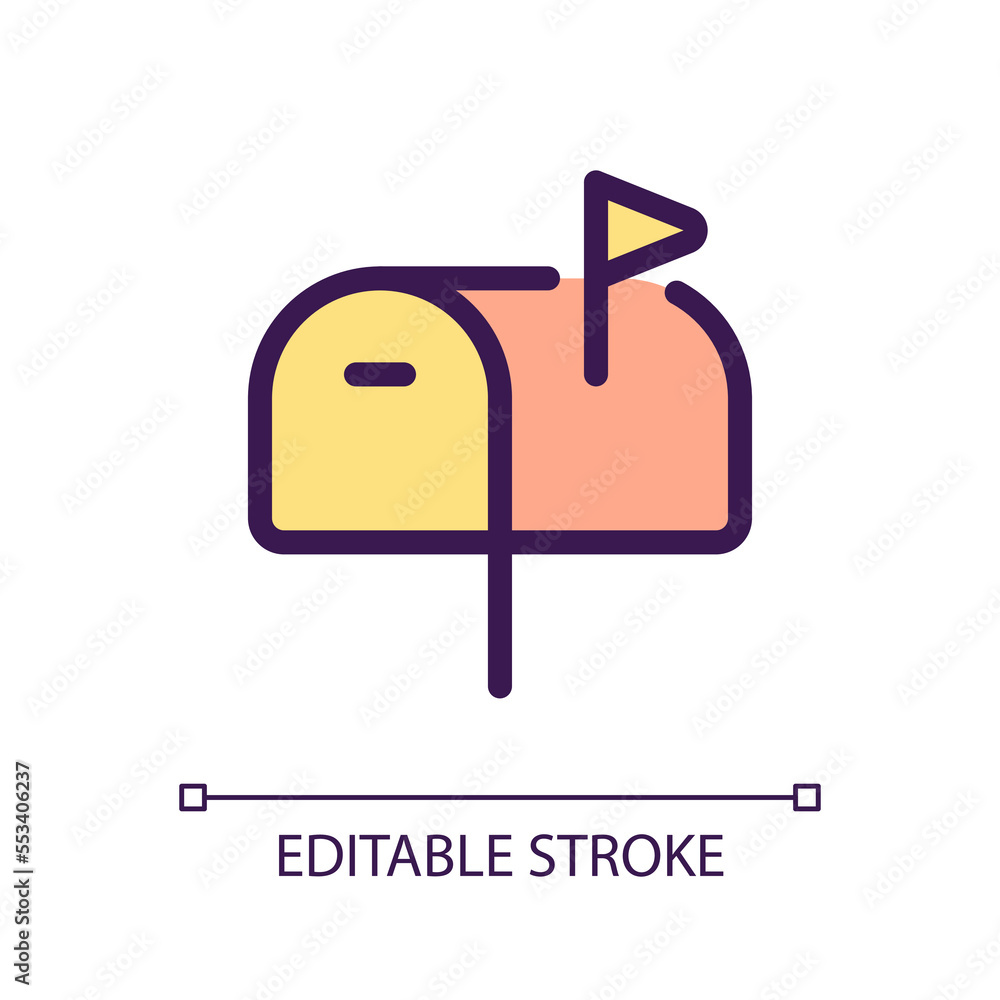 Poster mailbox pixel perfect rgb color ui icon. incoming letters. personal address. simple filled line elem
