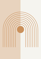 Abstract geometric minimalist artwork. Mid century modern and Bauhaus inspired retro poster with an arch and circle. Modern trendy wall art with simple shapes.