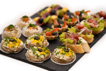 delicious holiday snacks on the table, the food is gourmet.