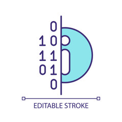 Encrypted data RGB color icon. Coded information. Digital database. Programming language. Cybersecurity. Isolated vector illustration. Simple filled line drawing. Editable stroke. Arial font used