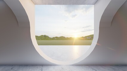 Architecture interior background empty arched pass 3d render