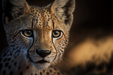 Fototapeta premium Сlose up portrait of a beautiful cheetah. Dangerous predator in natural habitat. Digital artwork