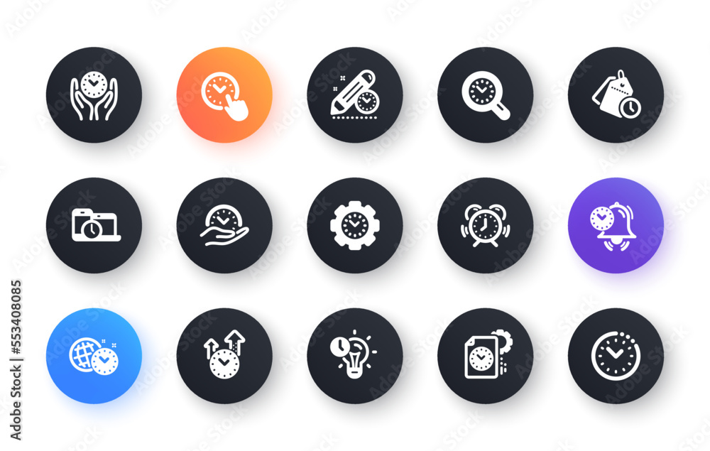 Poster time management icons. alarm clock, timer plan and project deadline signs. countdown clock and appoi