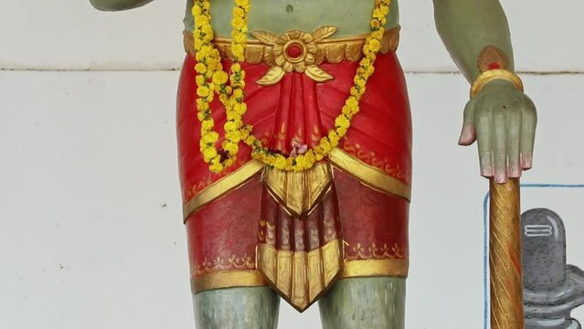 Closeup of Indian mythological god lord hanuman statue in temple