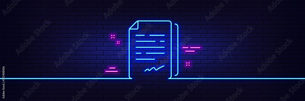 Poster neon light glow effect. document signature line icon. agreement doc file sign. office note symbol. 3